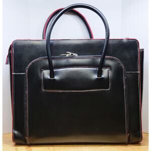 McKlein Lake Forest Black/Red Trim Leather Women's Briefcase No Shoulder Strap